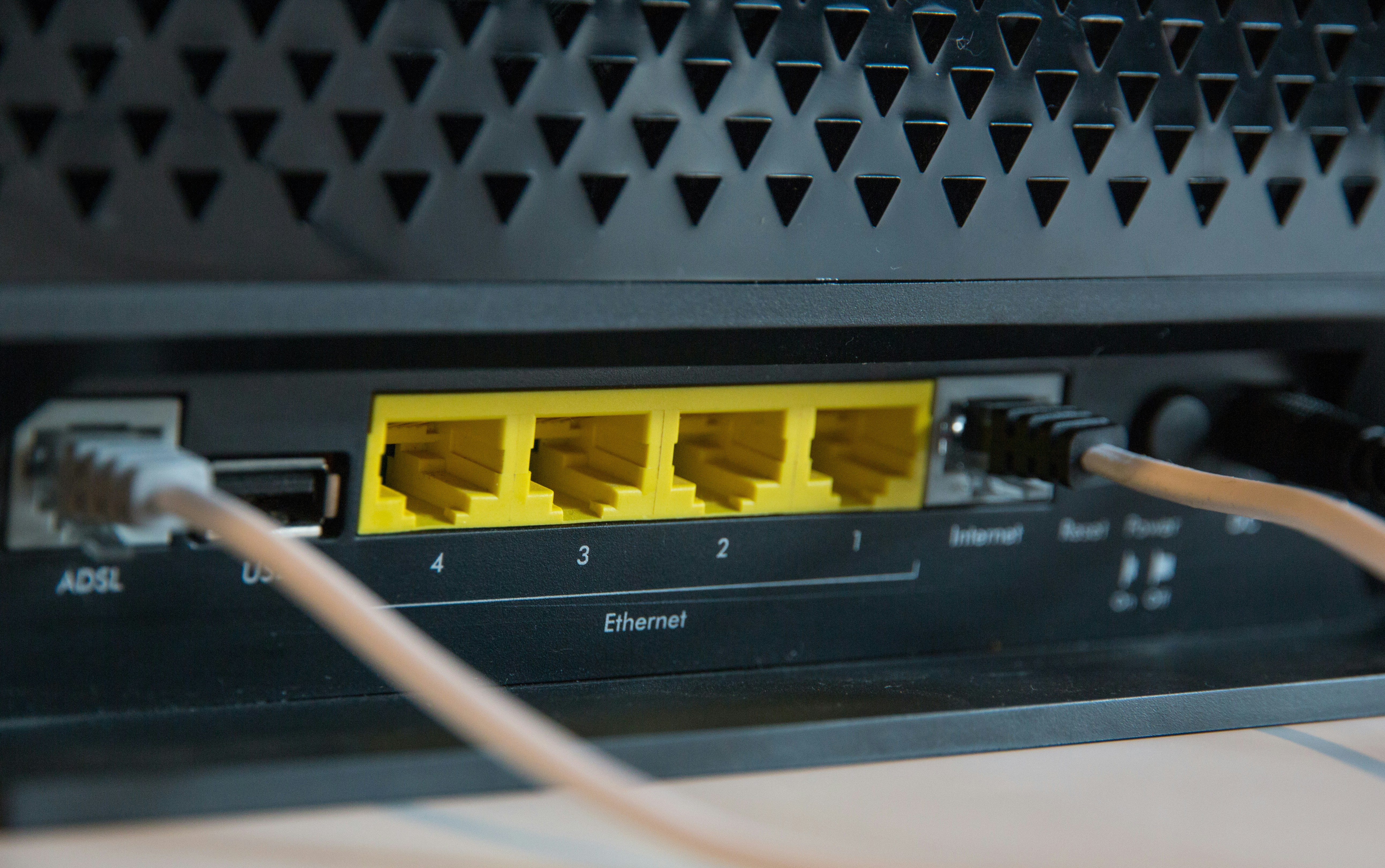 Router ethernet ports closeup